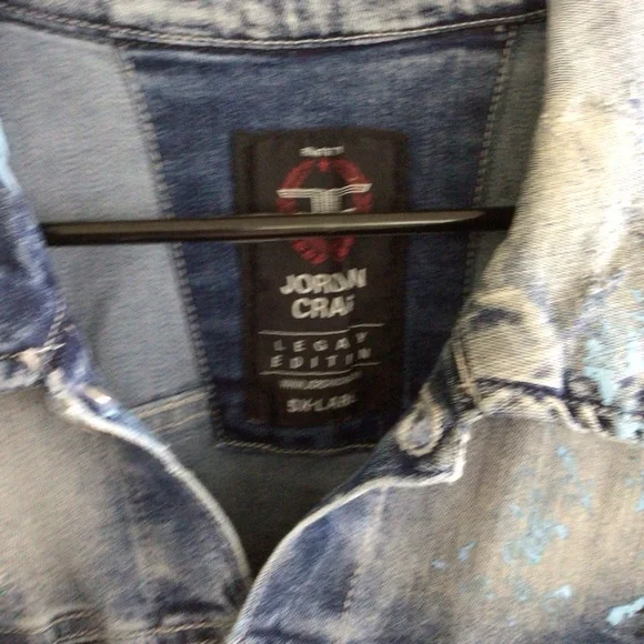 JORDAN CRAIG DISTRESSED DENIM JACKET SZ 5 XL - Picture 3 of 6